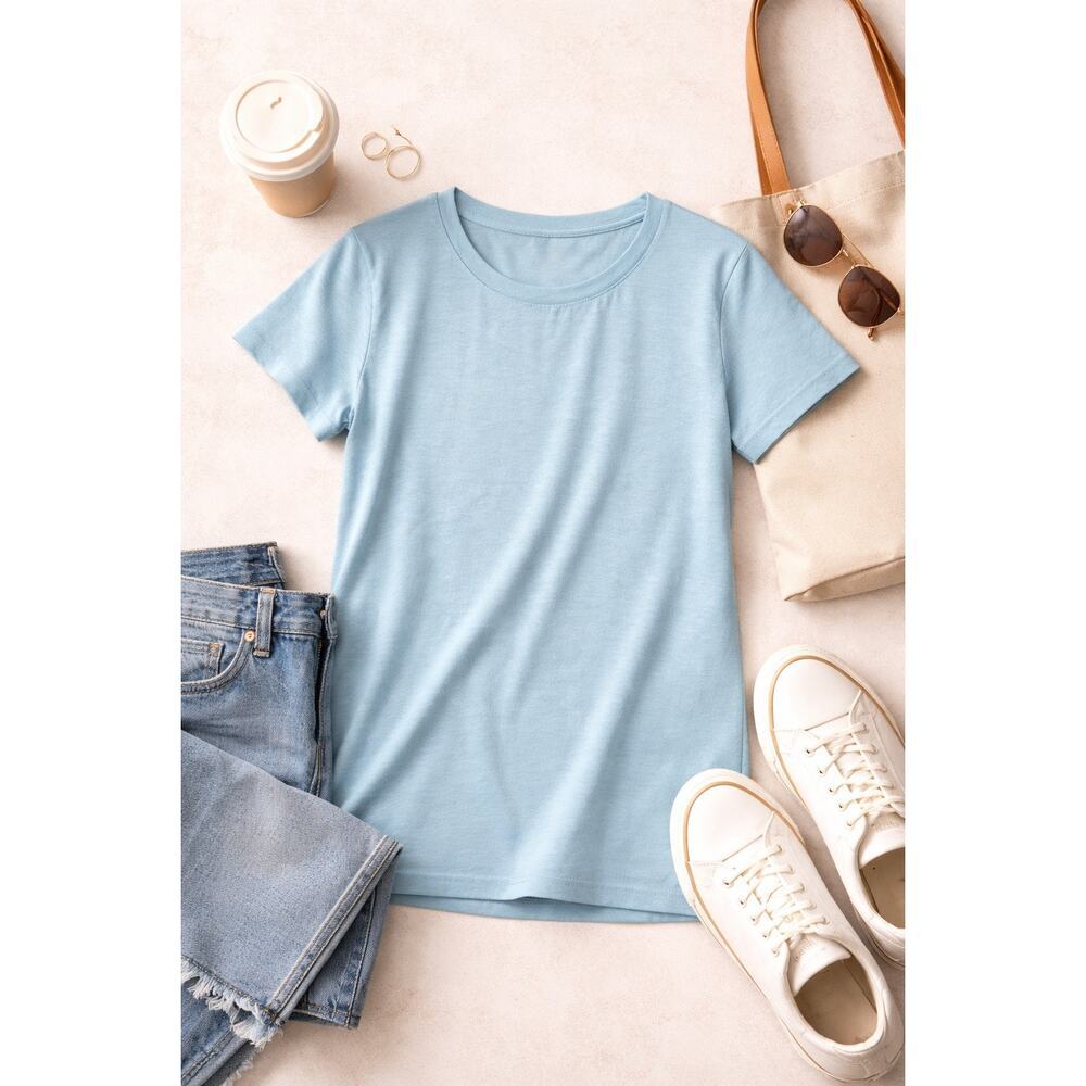Light Blue Basic Tee Stretch Short Sleeve T-Shirt Size L EUC